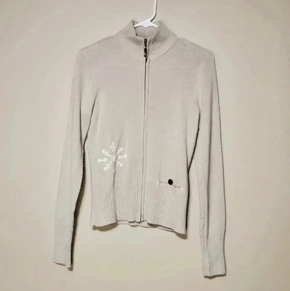 Lole Full Zip Mock Neck Sweater Women's Size Medium Long Sleeve Tan Snowflake - Picture 1 of 9
